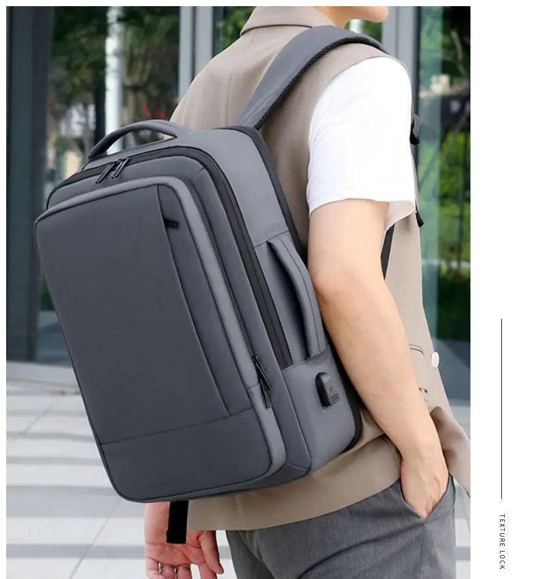 Business Commuter Men's Backpack, Multifunctional Laptop Bag, Solid Color, Simple Men's Backpack