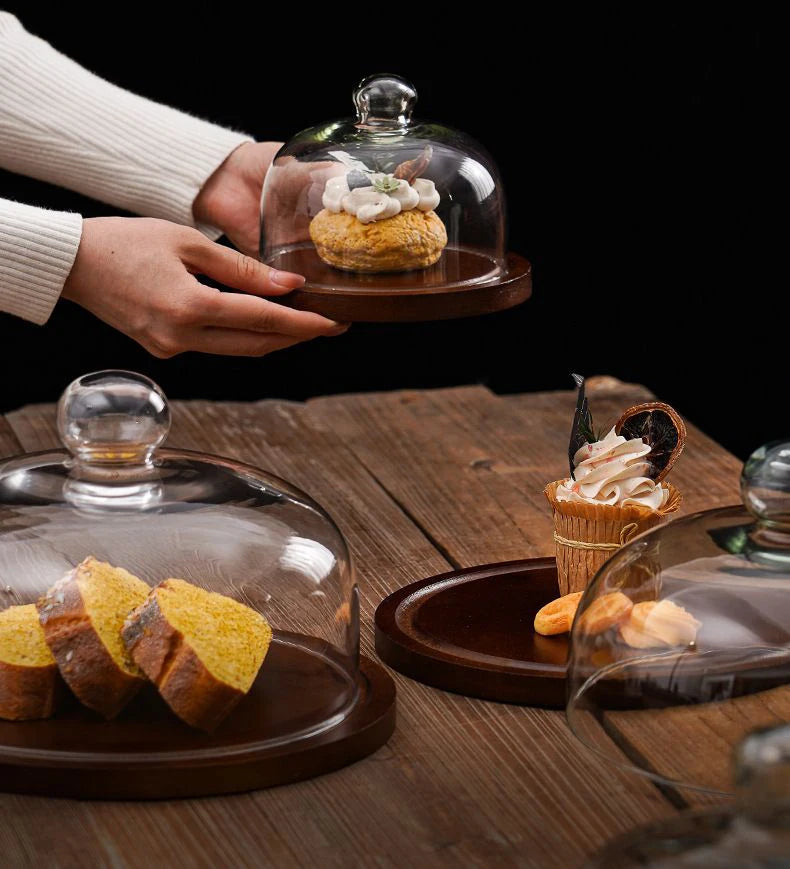 Cake Display Stand Fruit Plate with Cover Food Glass Cover Transparent Display Cake Plate Desserts Dish Cutlery Kitchen Utensils