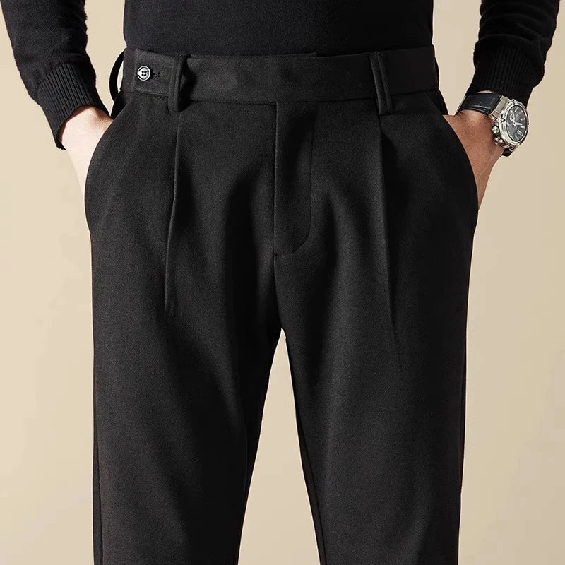 Business Casual Men's Brushed Khakis Straight Leg Long Pants Lightweight Luxury Wool Trousers Autumn Winter New Arrival