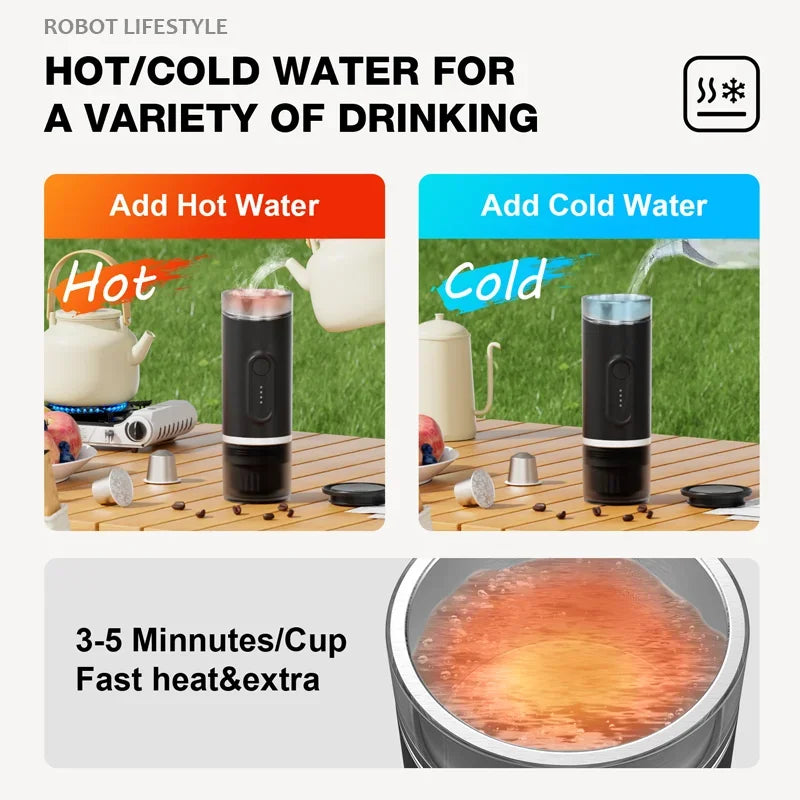 2-In-1 Portable Coffee Maker Fit Capsule Coffee Powder 1800mAh Battery for Outdoor Camping Travel Hotel Office