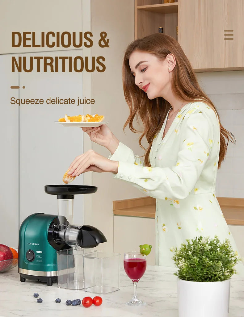 Slow Masticating Cold Press Juicer, Reverse Function Quiet Easy Clean High Yield Juice Extractor for Home Fruit Vegetable