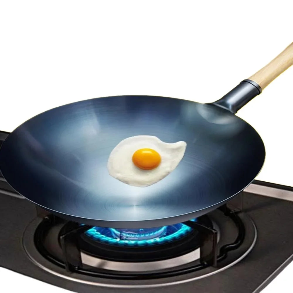 Carbon Steel Wok,12.6" Round Bottom Woks Pan Uncoated Nonstick Pot,Pre-Seasoned Chinese Wok Kitchen Cookware for Gas Cooktops