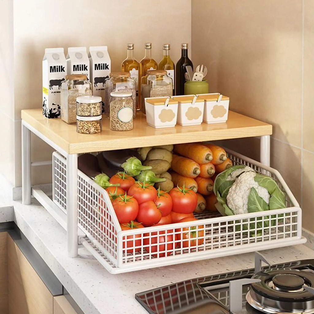 Kitchen Storage Rack Vertical 2-Tier Organizer Rack Standing Storage Shelves Multi-Functional Space Saving Countertop Storage
