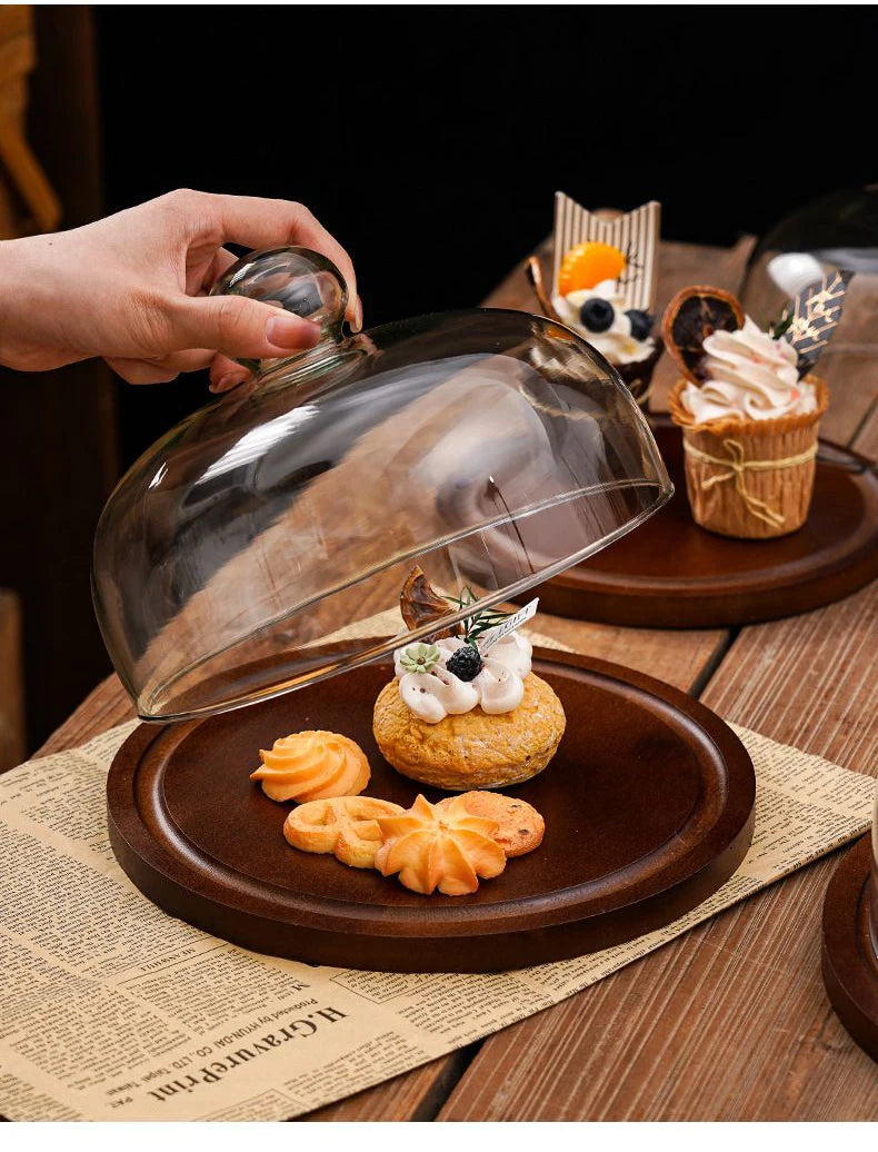 Cake Display Stand Fruit Plate with Cover Food Glass Cover Transparent Display Cake Plate Desserts Dish Cutlery Kitchen Utensils