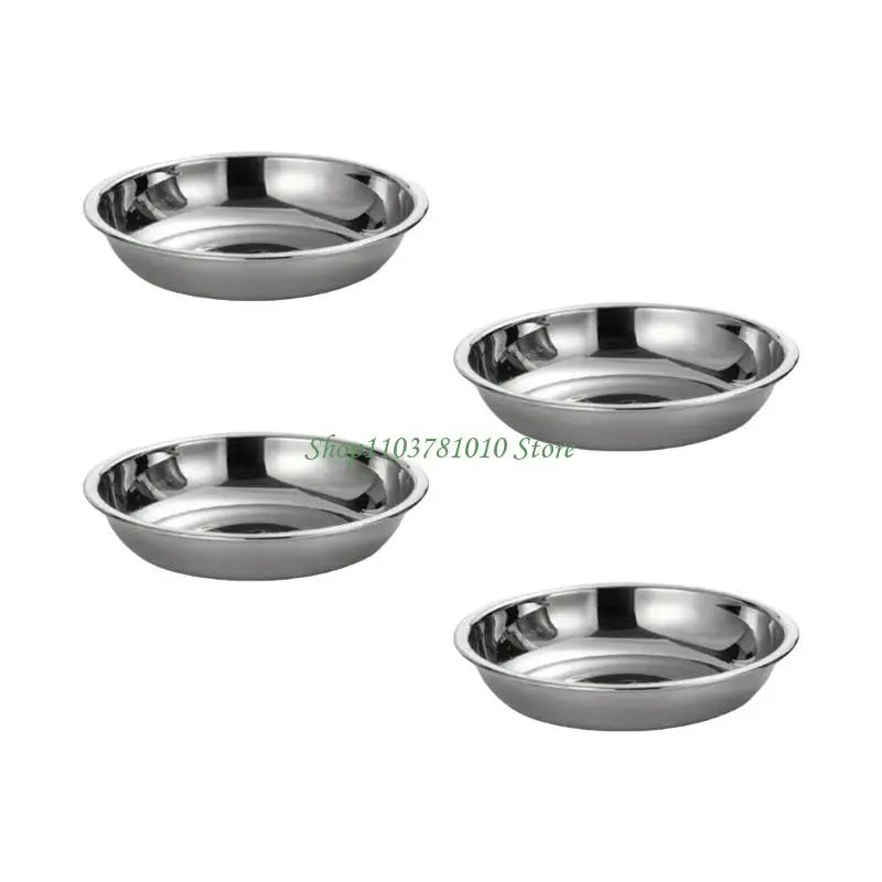 U55D 4Pcs Stainless Steels Serving Dishes Round Sauce Dipping Bowl Fruit Dessert Plate Serving Tray Flat Plate Dinnerware