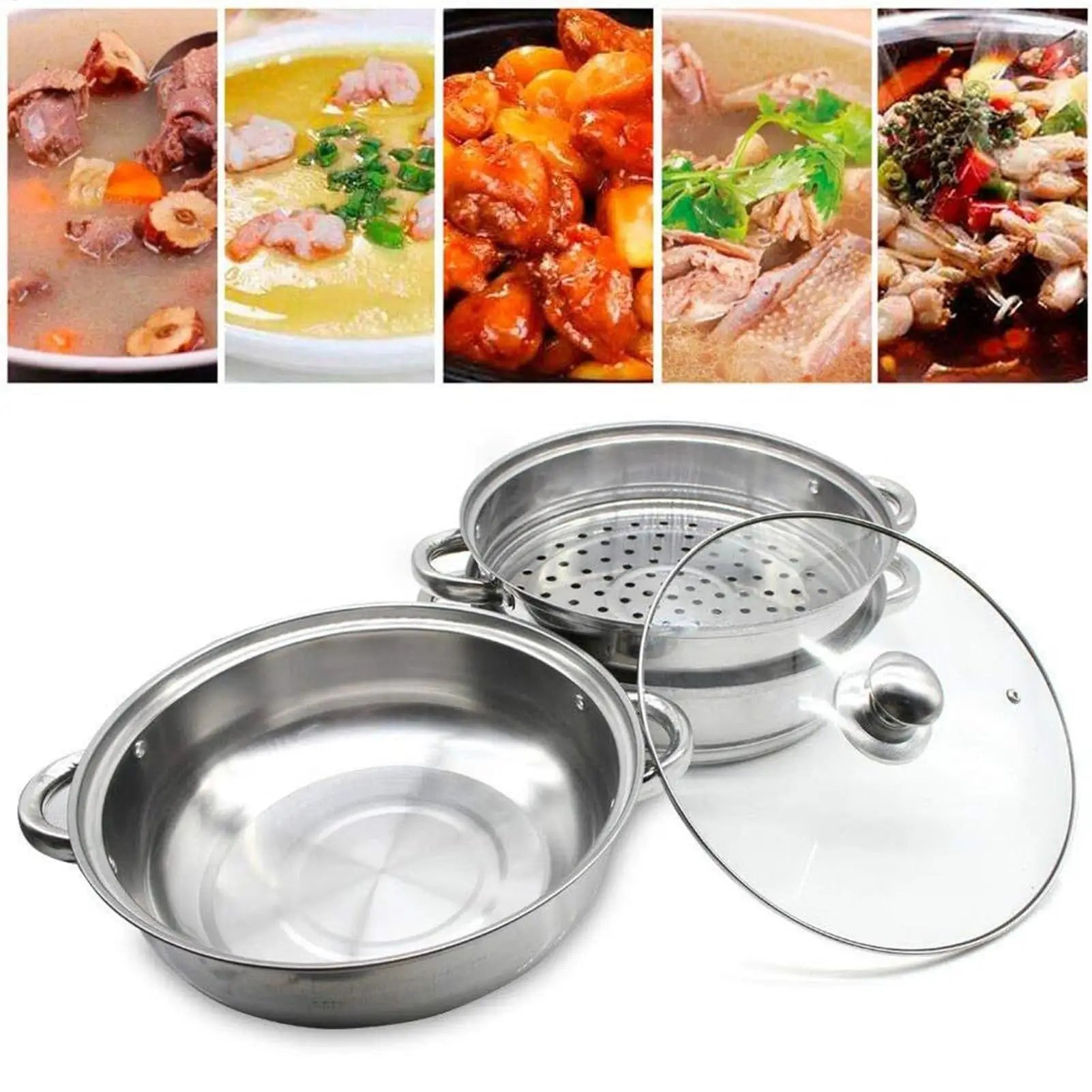 Steamer Pot for Cooking, Glass Lid Multi-Functional Stainless Steel Kitchen Cooking Steamer for Family Gathering Meal Prep