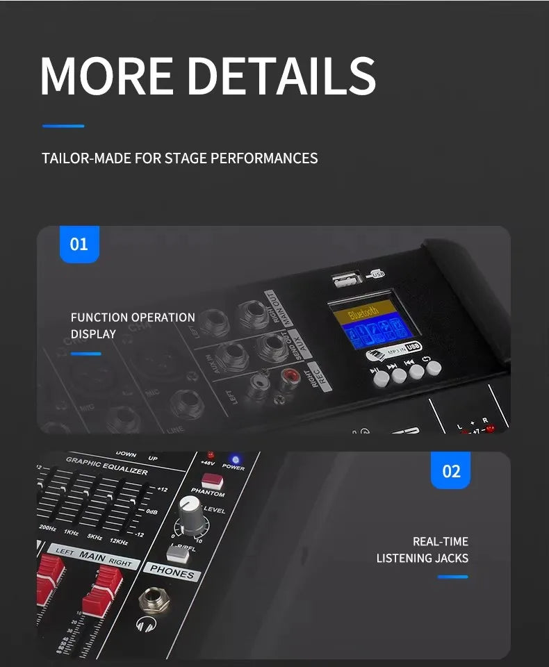 DJ Audio Mixer Amplifier 4 Channel 500w Stage Equipment Computer Digital Mixer Mobile Bluetooth DJ Mixer for PC Performance