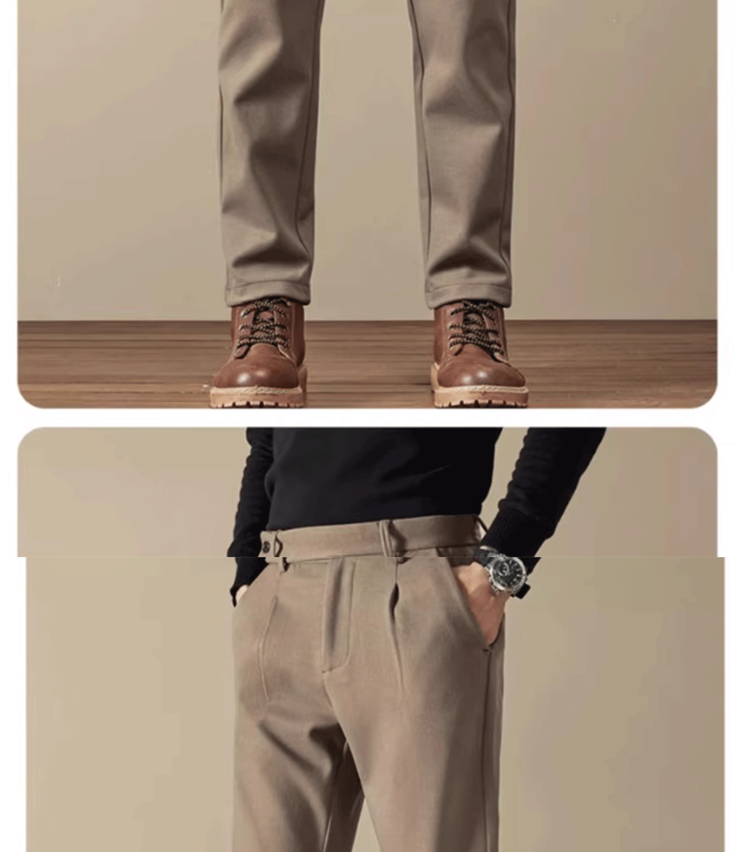 Business Casual Men's Brushed Khakis Straight Leg Long Pants Lightweight Luxury Wool Trousers Autumn Winter New Arrival