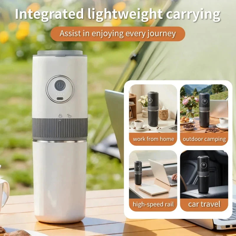 2-in-1 Portable Wireless Outdoor Camping Coffee Machine - Bean Grinding & Hand Brewing Portable Coffee Maker