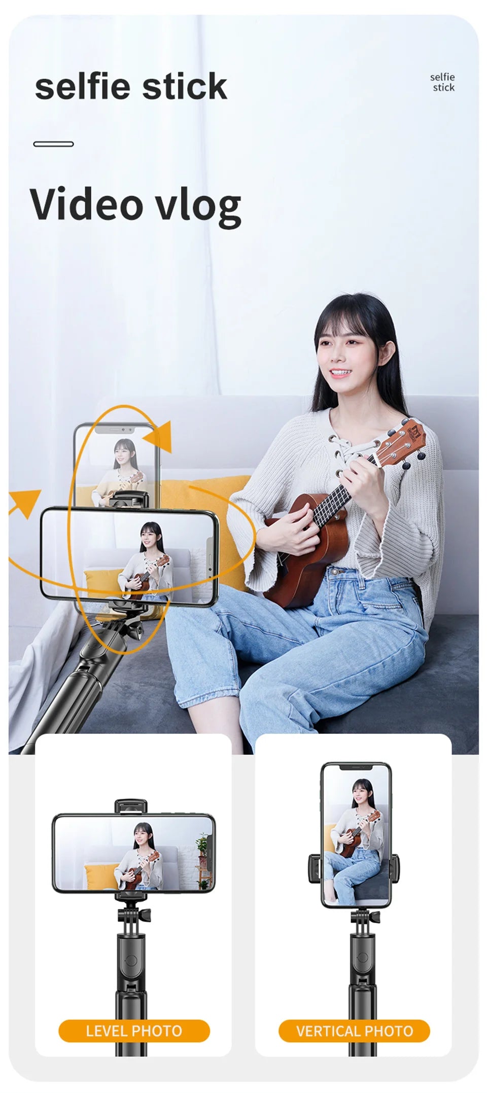 MEUYAG 2025 new Expandable Portable Tripod Selfie Stick With Remote With Detachable BT Wireless Remote Compatible for iPhone
