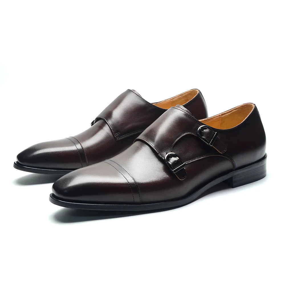 Luxury Men's Business Dress Shoes Genuine Leather Monk Strap Buckle Handmade Italian Brown Black Office Suit Formal Shoes Man