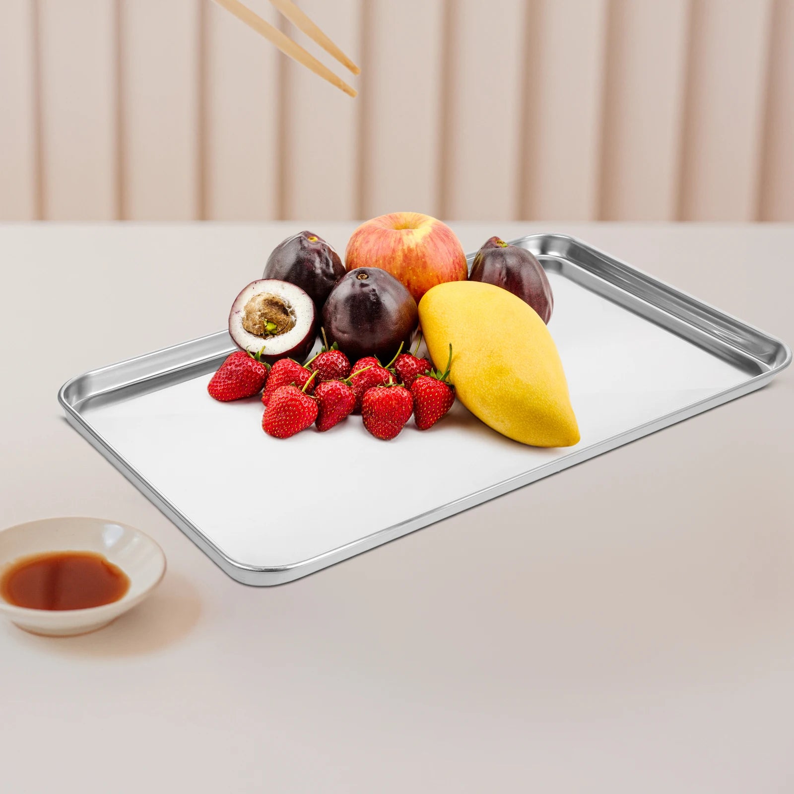 35X25CM Stainless Steel Rectangular Tray Food Serving Platter Dessert Storage Plate Barbecue Dish Kitchen Party Buffet Pan