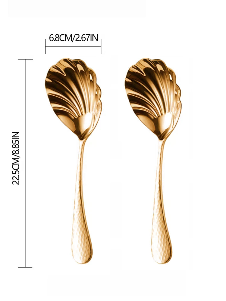 2Pcs Shell-Shaped Serving Spoons 18/10(304) Stainless Steel Vegetable Spoons 8.8inch (Approximately 22.5cm) Large Fan-Shaped Soup Spoons, Suitable for Family Christmas Parties, Restaurant Buffets, and as Gifts