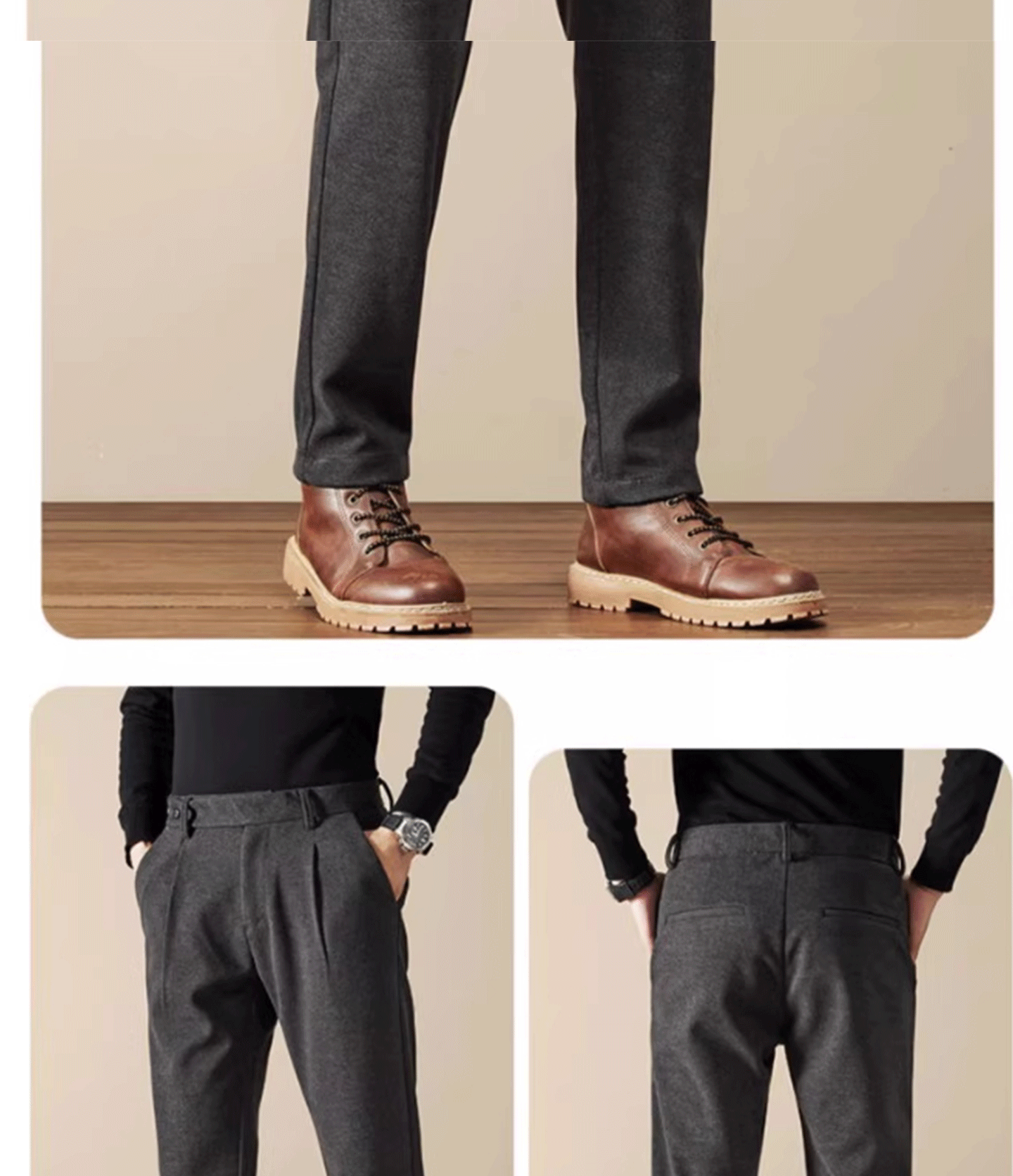 Business Casual Men's Brushed Khakis Straight Leg Long Pants Lightweight Luxury Wool Trousers Autumn Winter New Arrival