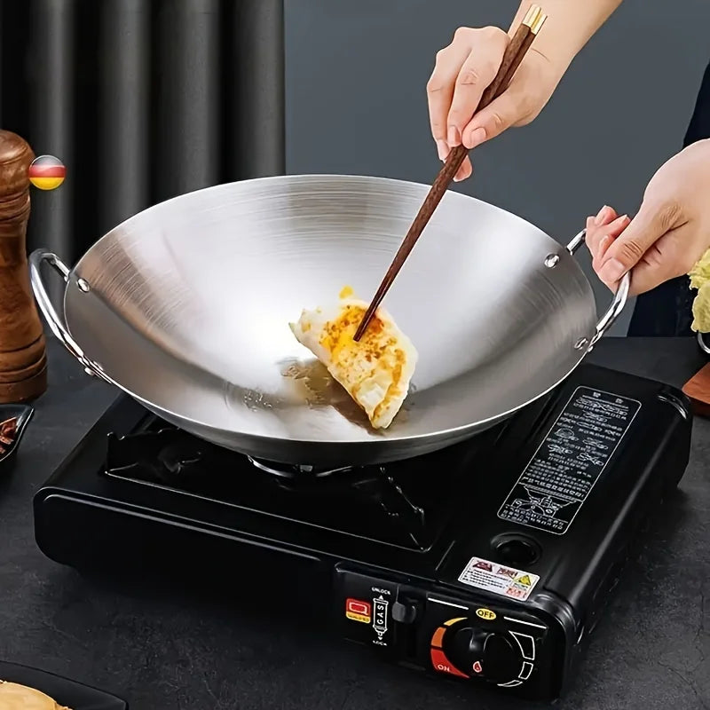 1PCS Large Stainless Steel Wok, Uncoated Thick High-Quality Durable Chef'S Pan with Dual Handles, Easy to Clean for Commercial