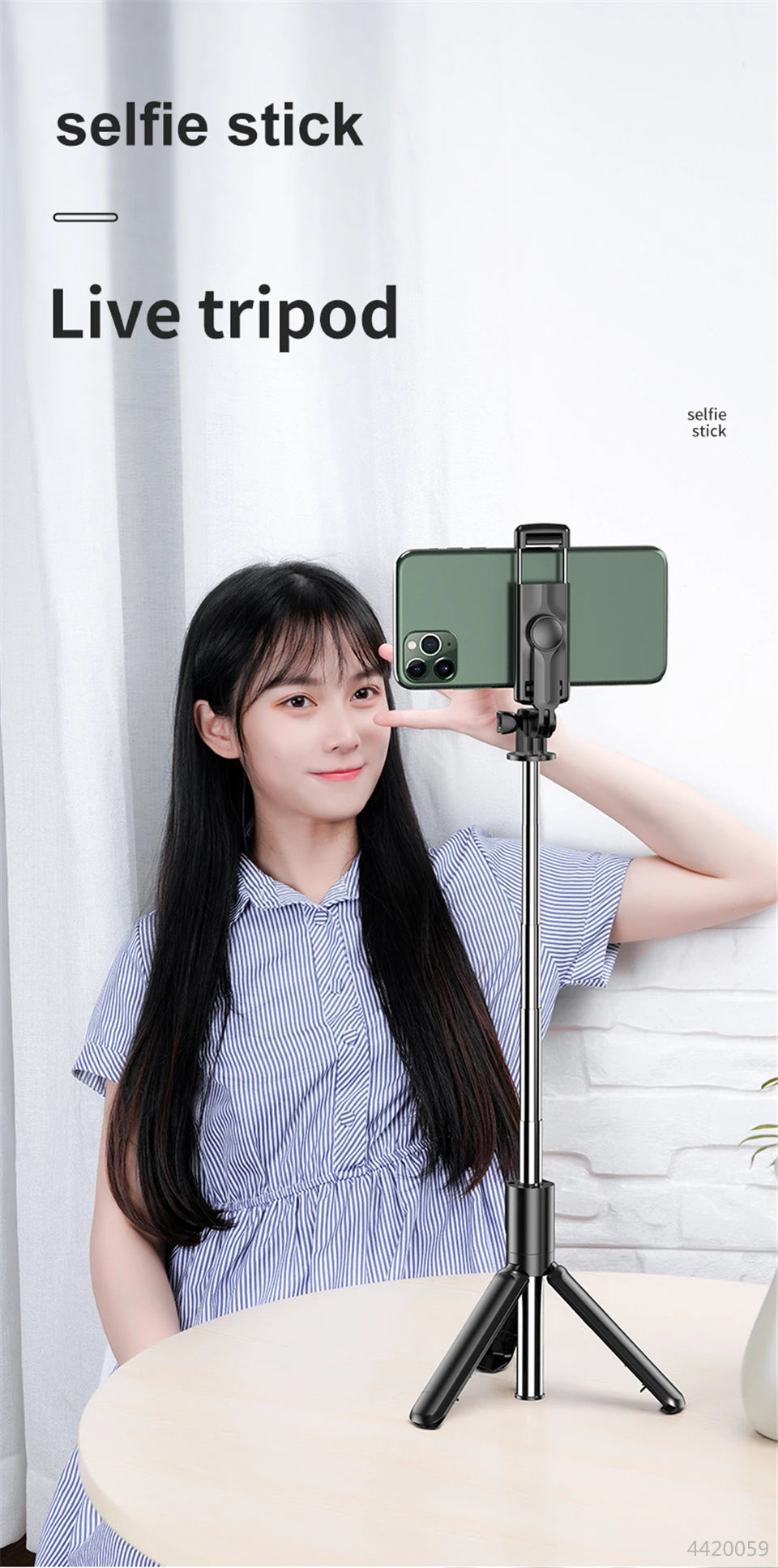 MEUYAG 2025 new Expandable Portable Tripod Selfie Stick With Remote With Detachable BT Wireless Remote Compatible for iPhone