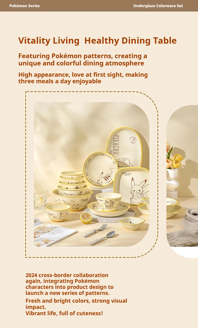 Pokemon Officially Licensed Ceramic Tableware Set Bone China Plates Dinner Sets Microwave Safe Dinnerware Set for Home Bowl Set