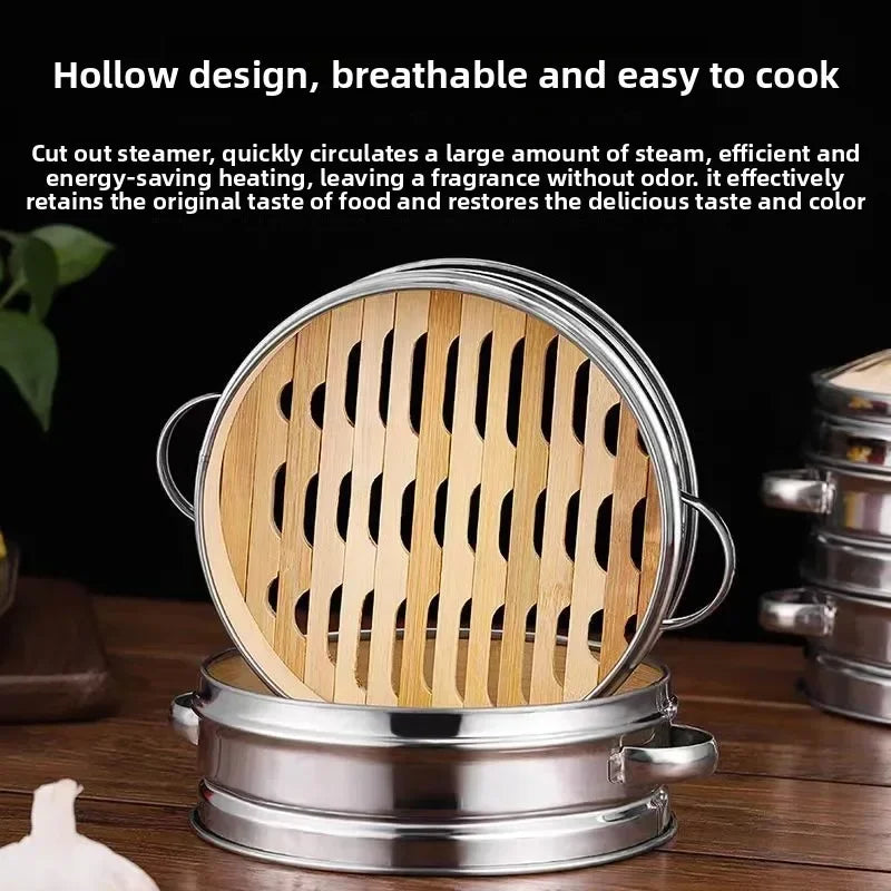 Stainless Steel Cookware Bamboo Steamer Bamboo Steamer Rice Snack Basket Set Dumpling Steamer Kitchen Cooking Tools