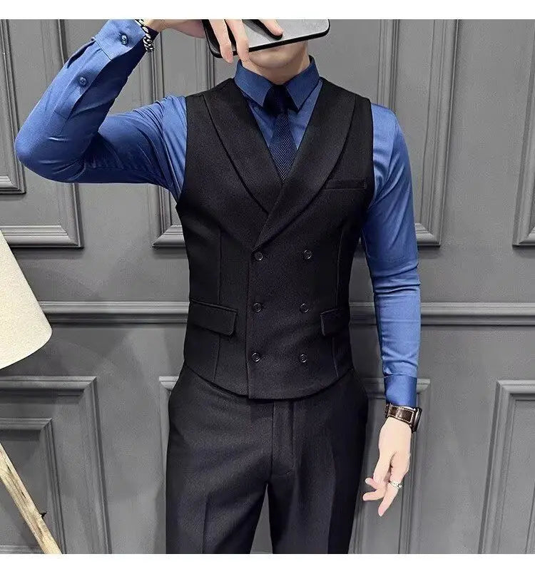 Men's Business Suit Vest Men's Plaid Slim Fit British Fashion Casual Horse Clip Formal Suit Vest