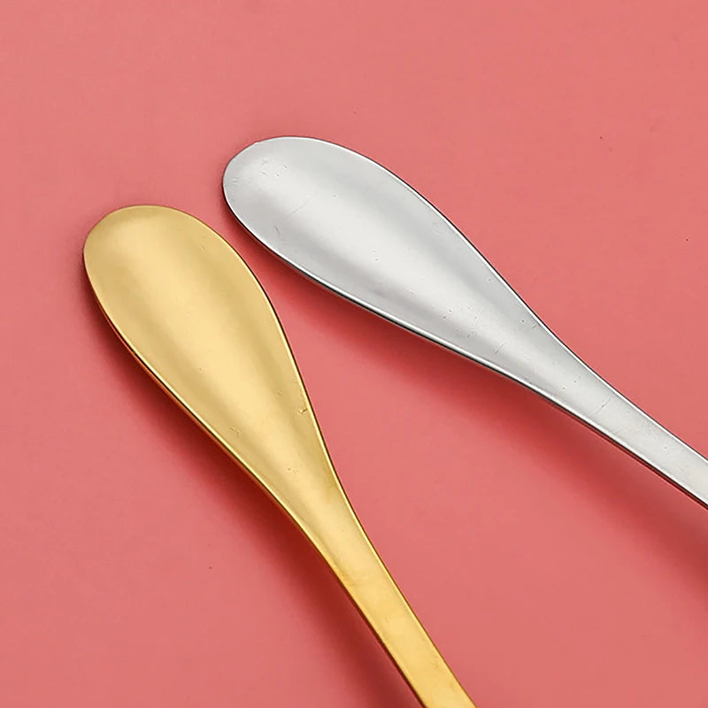 17 Cm Flat Bottom Spoon Stainless Steel Square Dinner Spoons Stirring Spoon Long Handle Drink Spoon For Ice Cream Dessert
