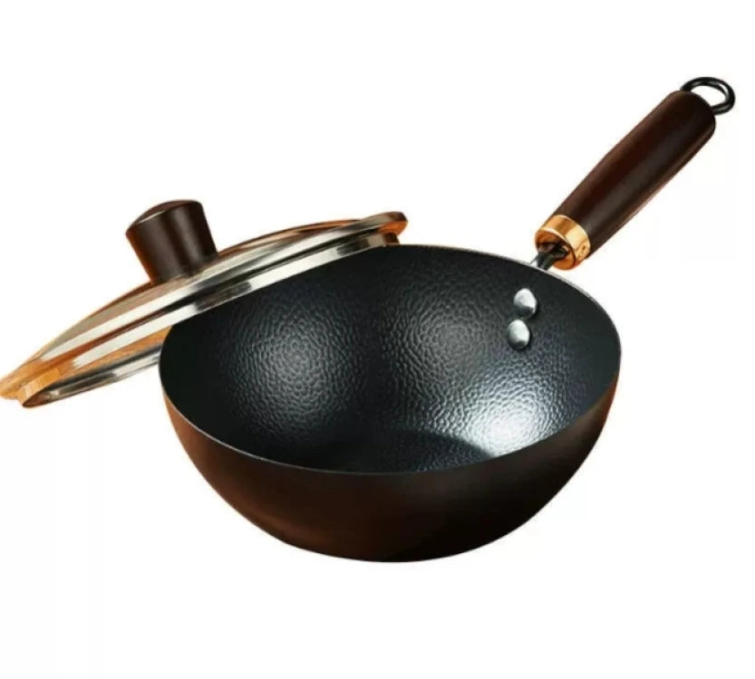 Household Non-stick Pan without Coating - 24cm Mini Wok with Lid,for Kitchen,Easy to Clean,Ideal for Small Meals & Daily