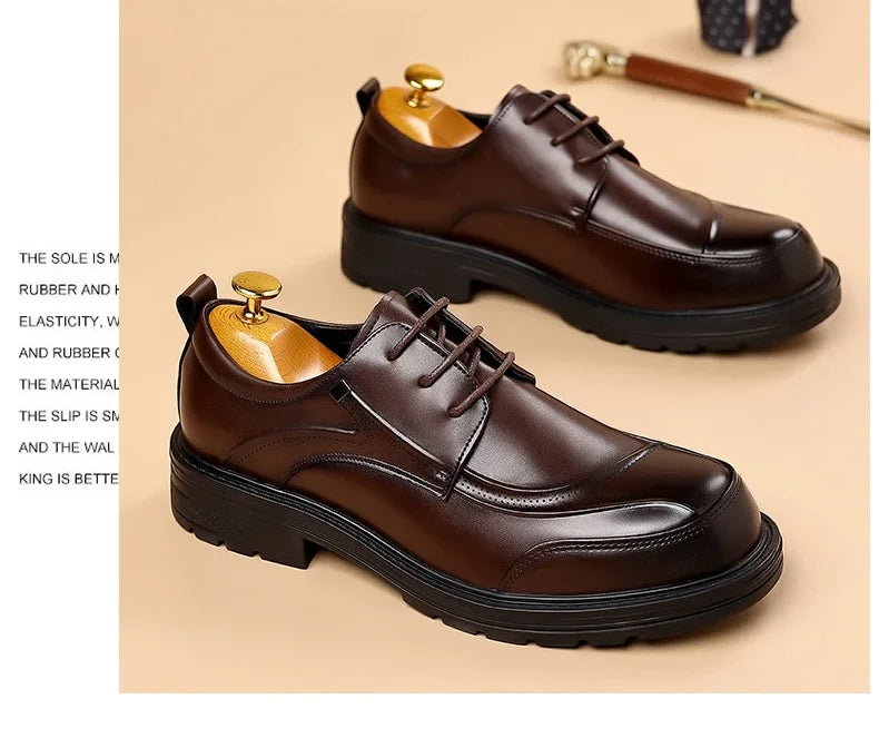 High-end Business Men's Shoes Trend Business Casual Leather Shoes Lace-up Big Head Formal Men's Leather Luxury Leather Shoes