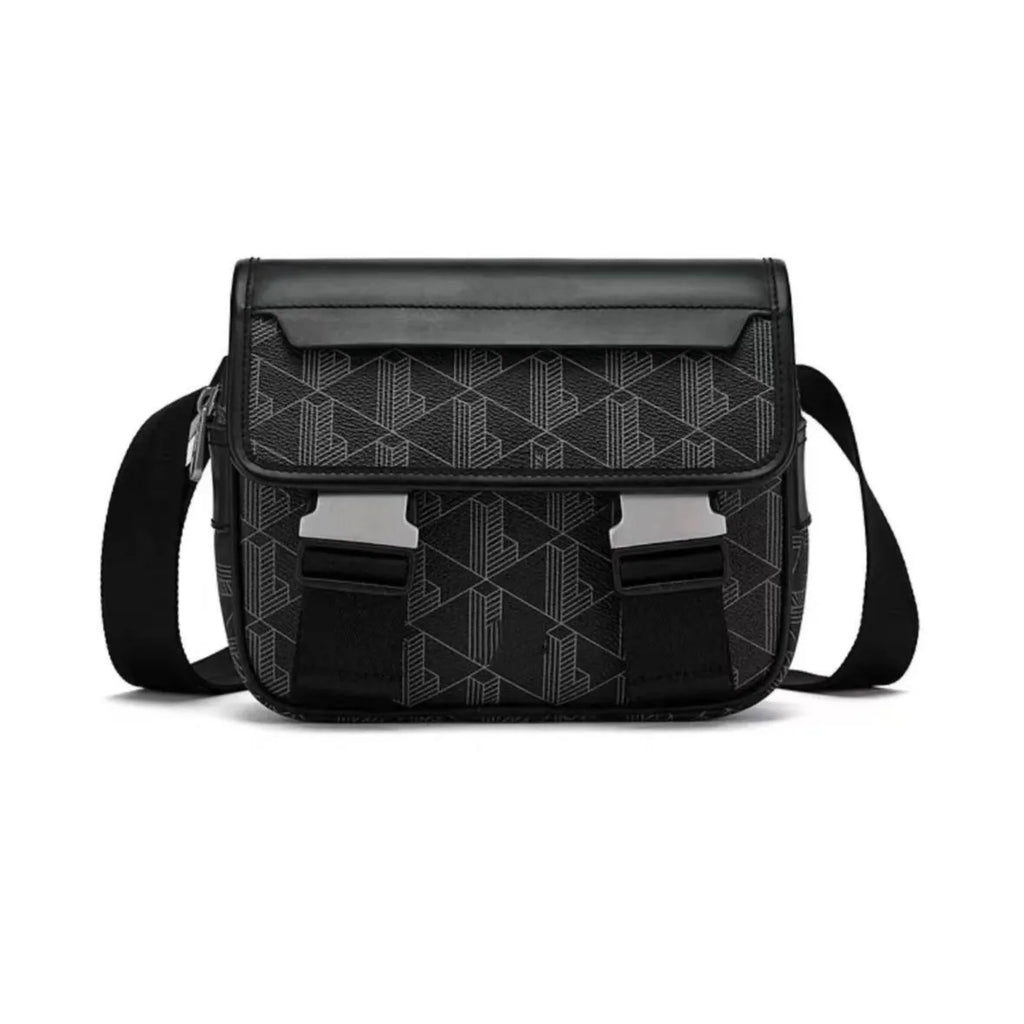 Retro Print Men's Crossbody Bag Double Buckle Single Shoulder Cover Business Commuting PU Leather Waterproof And Wear-resistant