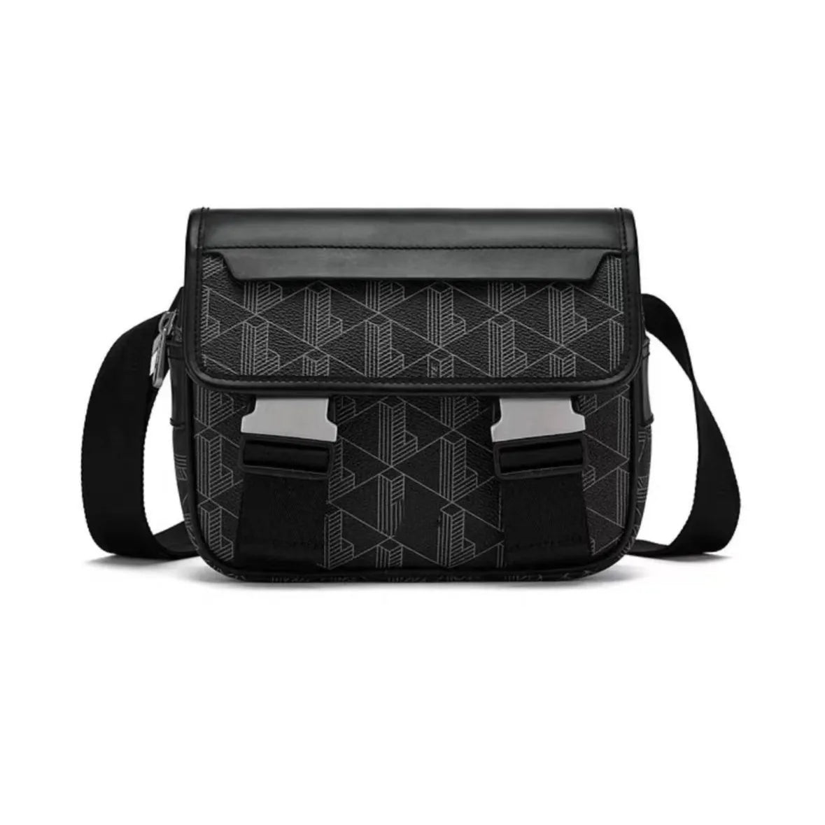 Retro Print Men's Crossbody Bag Double Buckle Single Shoulder Cover Business Commuting PU Leather Waterproof And Wear-resistant