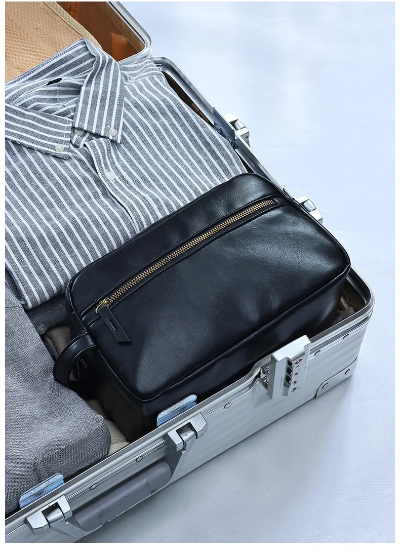 Men Business Travel Wash Toiletry Bag Waterproof PU Leather Bathroom Shaving Tools Organizer Bag Makeup Pouch Women Cosmetic Bag