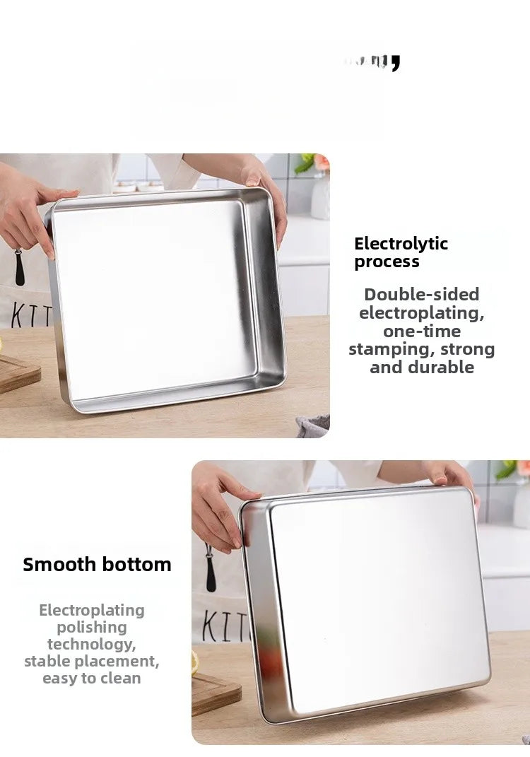 Stainless Steel Thickened Flat Bottom Rectangular Dish with Lid for Baking Steaming Dessert Dish Restaurant Fast Food Platter