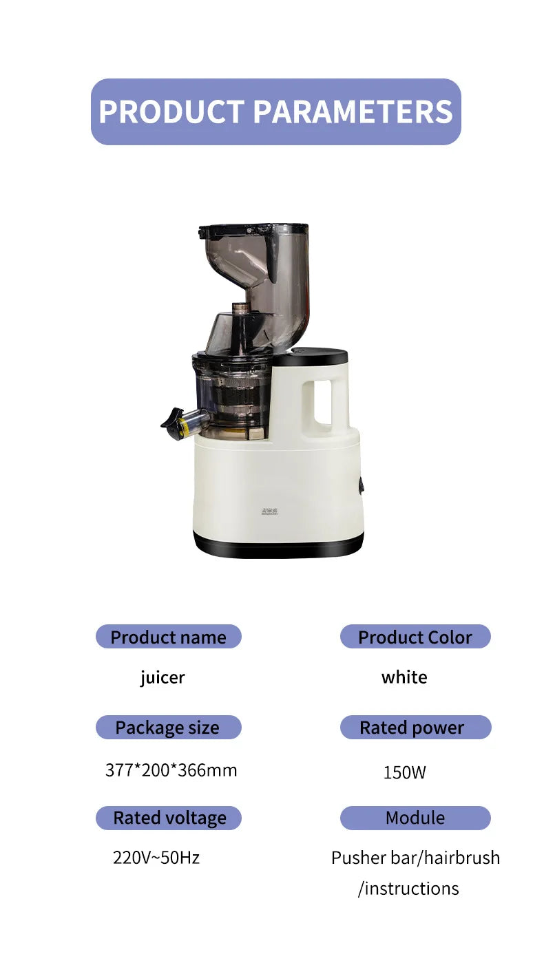 Household juicer, multifunctional fruit machine with vegetable cutter, large feed opening, fully automatic electric juice-separa