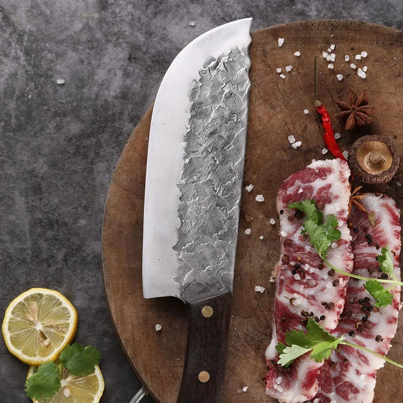 Hand Forged Knife High Carbon Butcher Knives Multifucntional Kitchen Meat Cutting Stainless Steel Wood Handle BBQ Cooking Knife