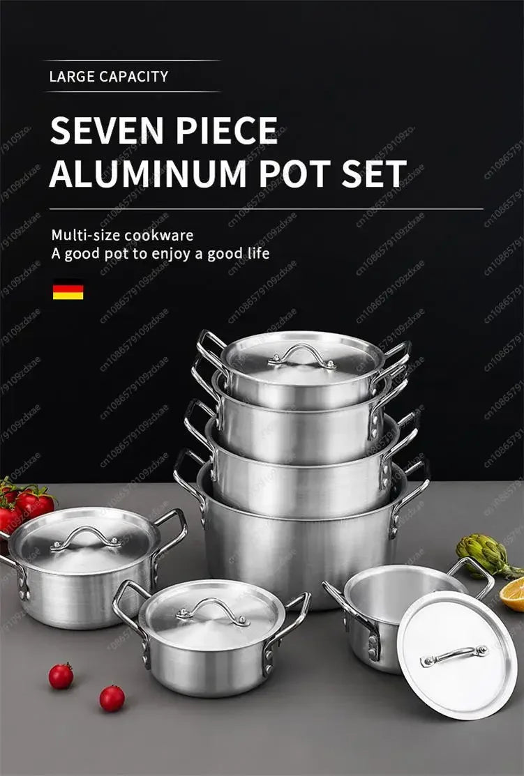 Cast Aluminum Cookware Set of 7 Piece Cooking Pot Set Non Stick Home Kitchen Cookware Aluminum