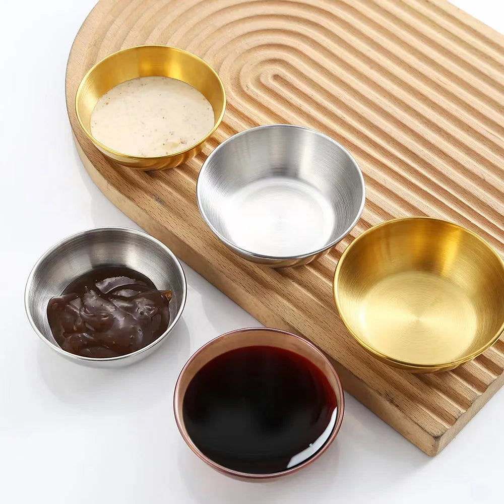 10Pcs/Set Stainless Steel Sauce Dishes Mini Saucers Bowl Round Seasoning Dishes Small Appetizer Plates Serving Bowl