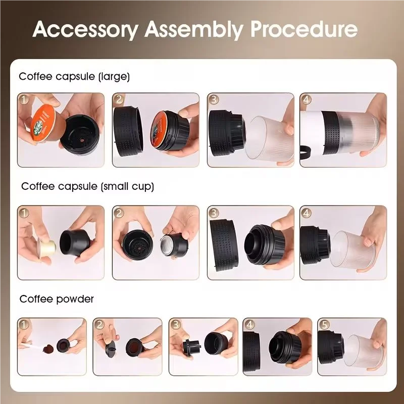 Portable espresso machine, coffee maker for on the go, 3-in-1 rechargeable coffee maker for the car, compatible with ground coff