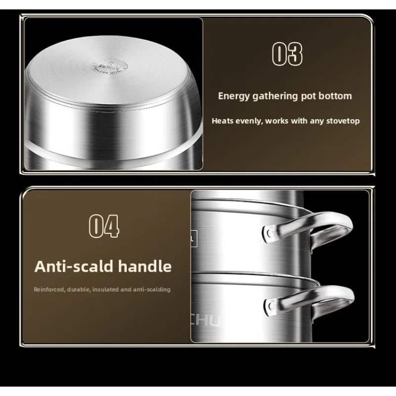 Household 304 stainless steel steamer -thick bottom, large capacity, dual-layer and triple-layer multi-functional universal type