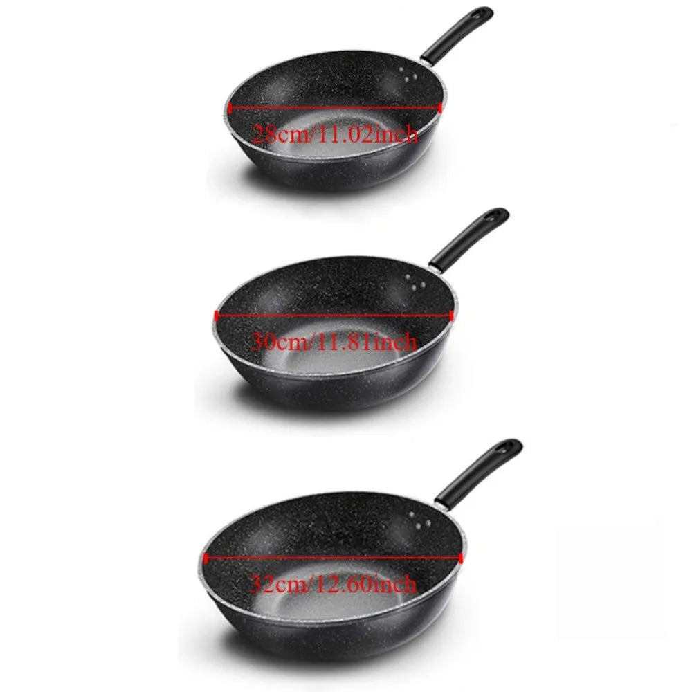 Kitchen Cookware Non-Stick Stir-Fry Pan Universal with Lid Skillet Flat Bottomed Frying Pan Cooking