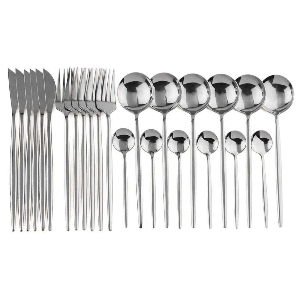 Dinnerware 304 Stainless Steel 24Pcs/Set Cutlery Kitchen Mirror Gold Tableware Knife Fork Spoon Dinner Kits