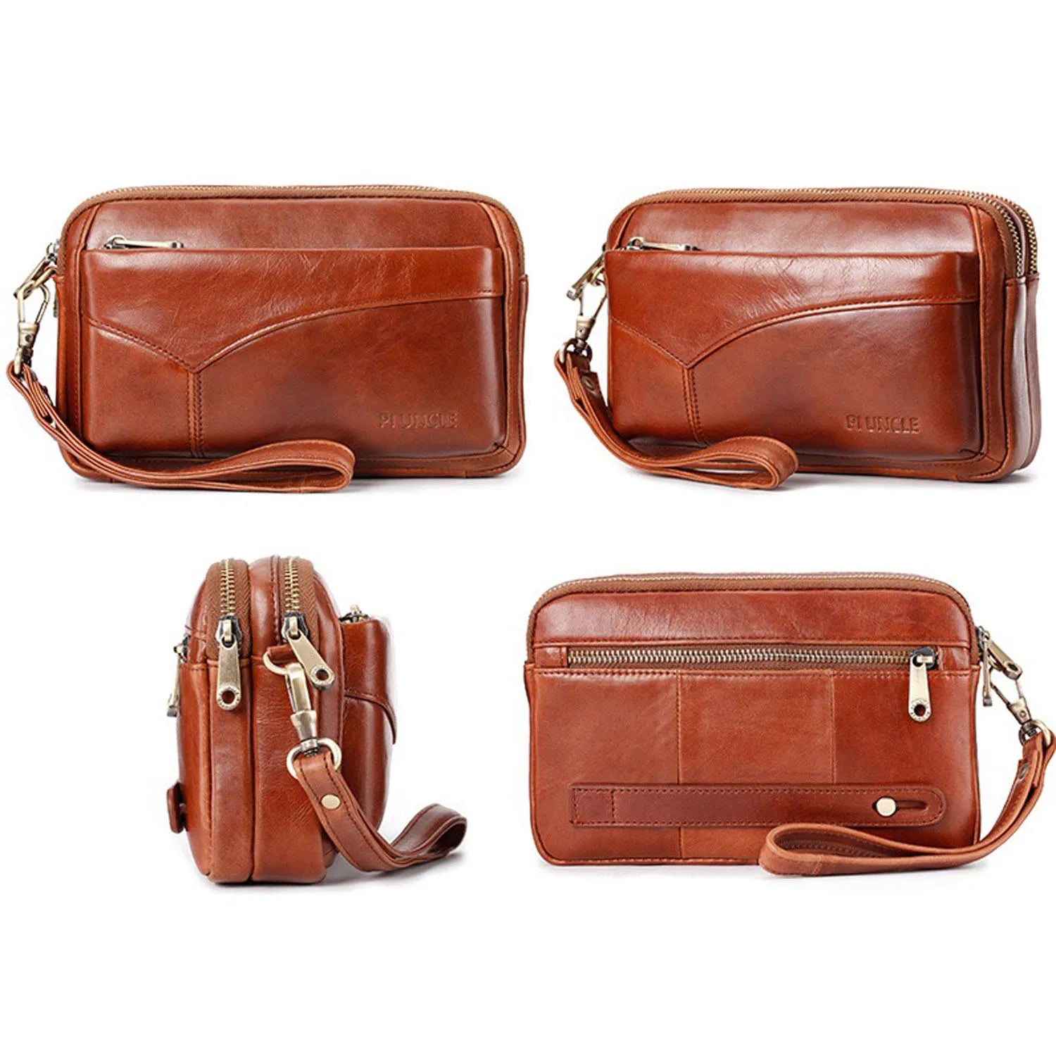 Men's Genuine Leather Fashion Business Clutch Bag, Stylish Retro Wristlet, Coin Purse, Wallet, Work Handbag, Mobile Phone Day Bag, Daily Commute Gift for Husband