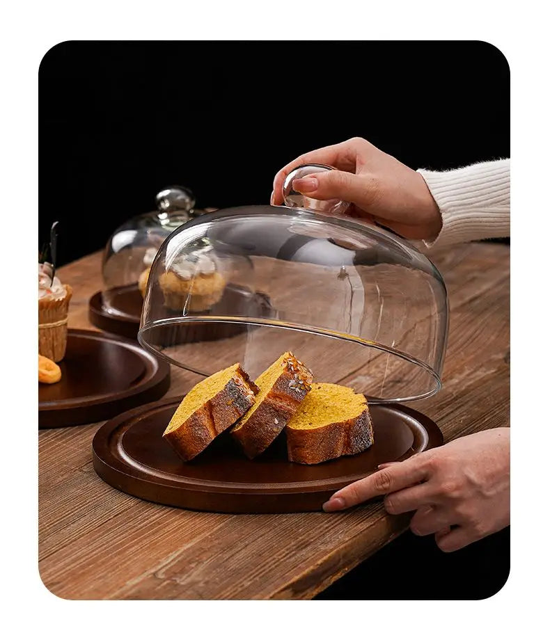 Cake Display Stand Fruit Plate with Cover Food Glass Cover Transparent Display Cake Plate Desserts Dish Cutlery Kitchen Utensils