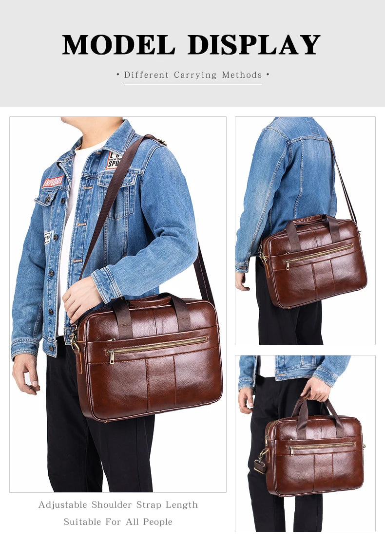 Men's Genuine Leather Laptop Bag Vintage Business Briefcase Shoulder Handbag Messenger Computer Bag Work Travel
