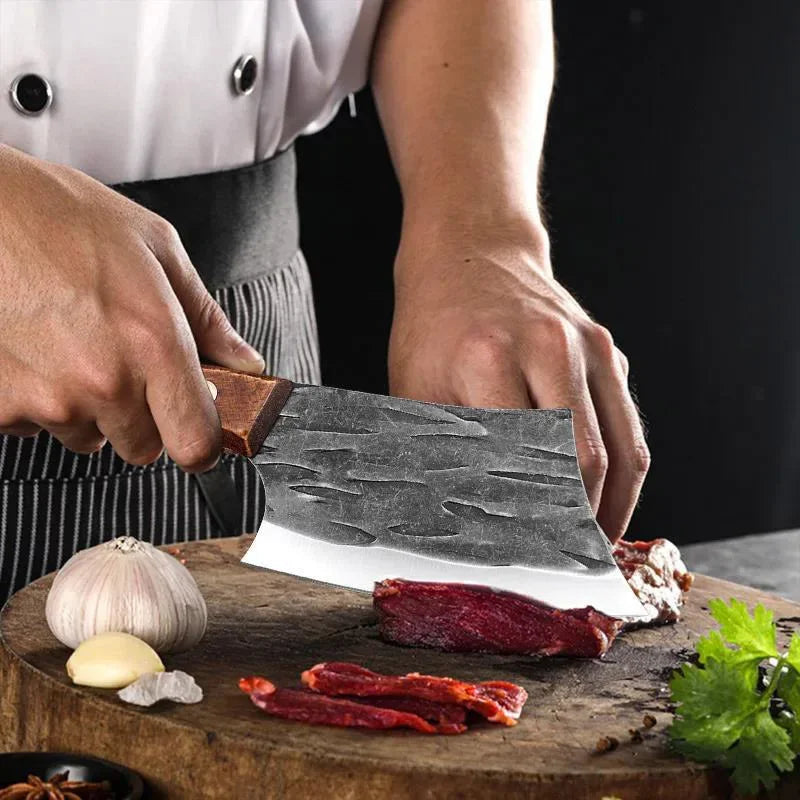 Hand Forged Knife High Carbon Butcher Knives Multifucntional Kitchen Meat Cutting Stainless Steel Wood Handle BBQ Cooking Knife