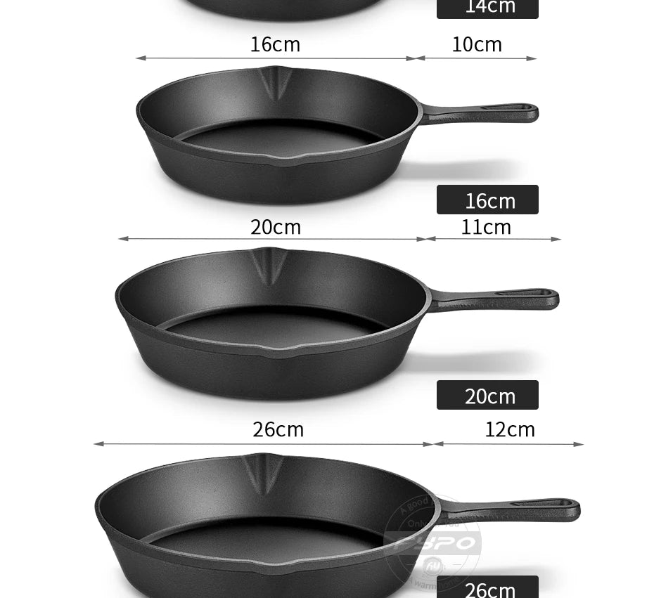 Cast Iron Skillet 14/16/20cm Frying Pan Iron Cookware Omelette Pancake Pot Oven Safe, Camping Cookware for Stove & Grill Use