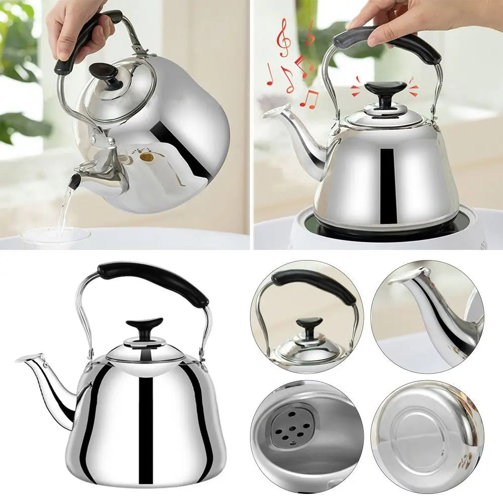 Stainless Steel Whistling Teakettle Large Capacity Fast Heating Base Tea Kettle Thickened Gas Stove Induction Cooker