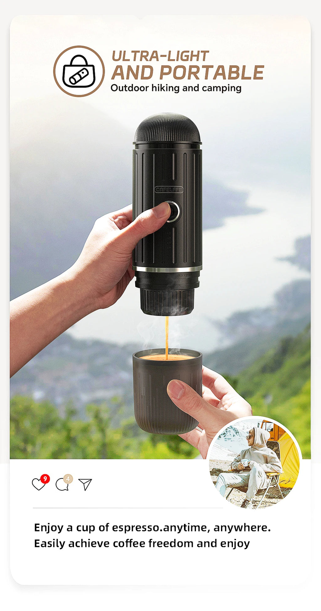 Cafelffe Portable Coffee Machine Wireless Electric Espresso Maker Fit Nes Capsule & Coffee Powder Gift for Lover,dad,hiking camp