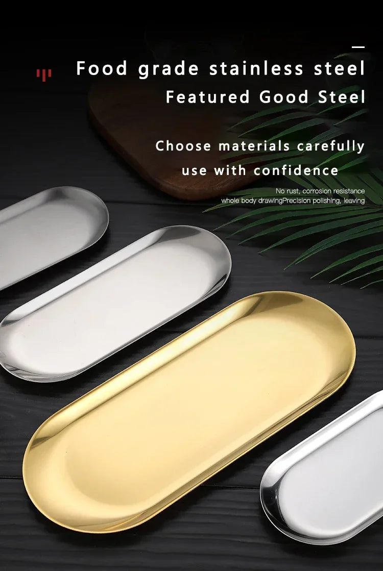 Stainless Steel Gold Dining Plate Dessert Plate Nut Fruit Cake Tray Snack Kitchen Plate Western Steak Kitchen Plate Dish