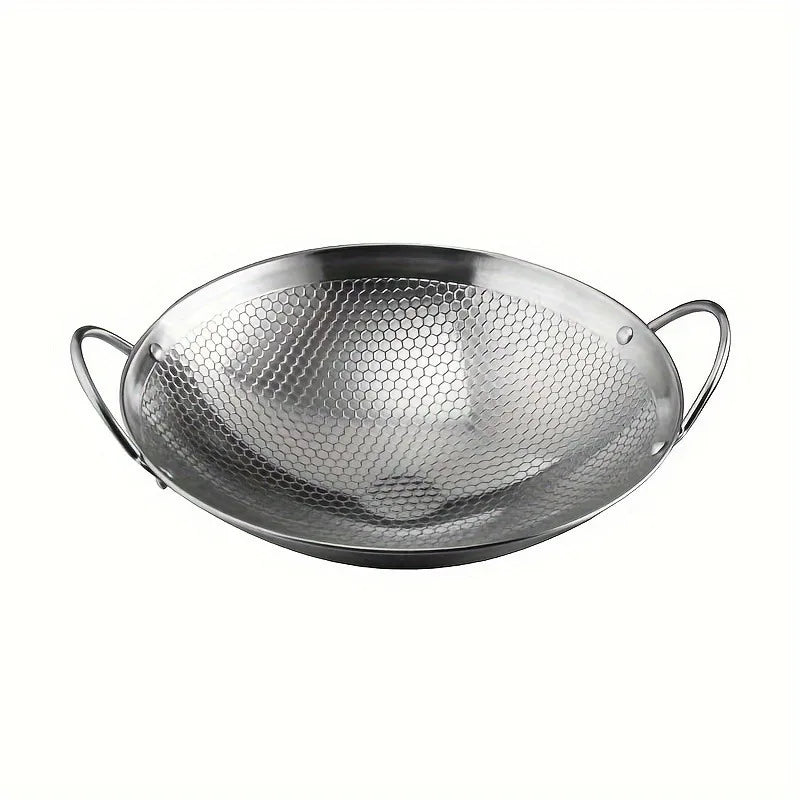 1pc 29cm/11.42inch stainless steel honeycomb skillet non-stick with handle scratch-resistant cooking pasta steak porridge ramen