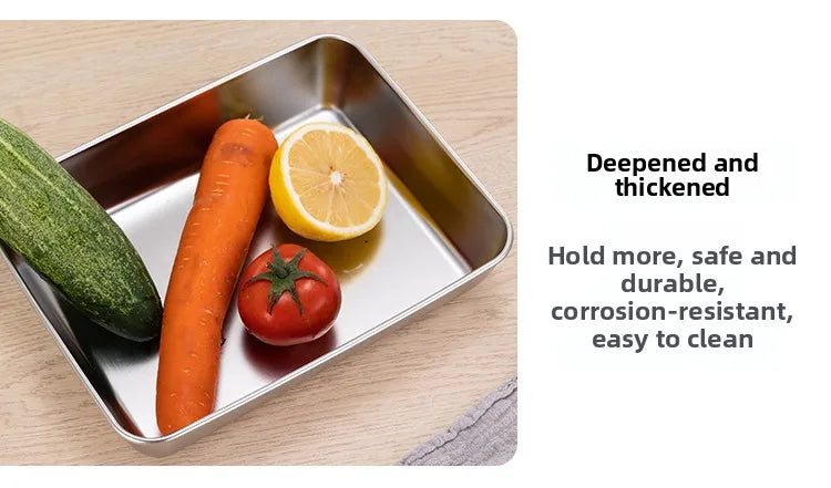 Stainless Steel Thickened Flat Bottom Rectangular Dish with Lid for Baking Steaming Dessert Dish Restaurant Fast Food Platter