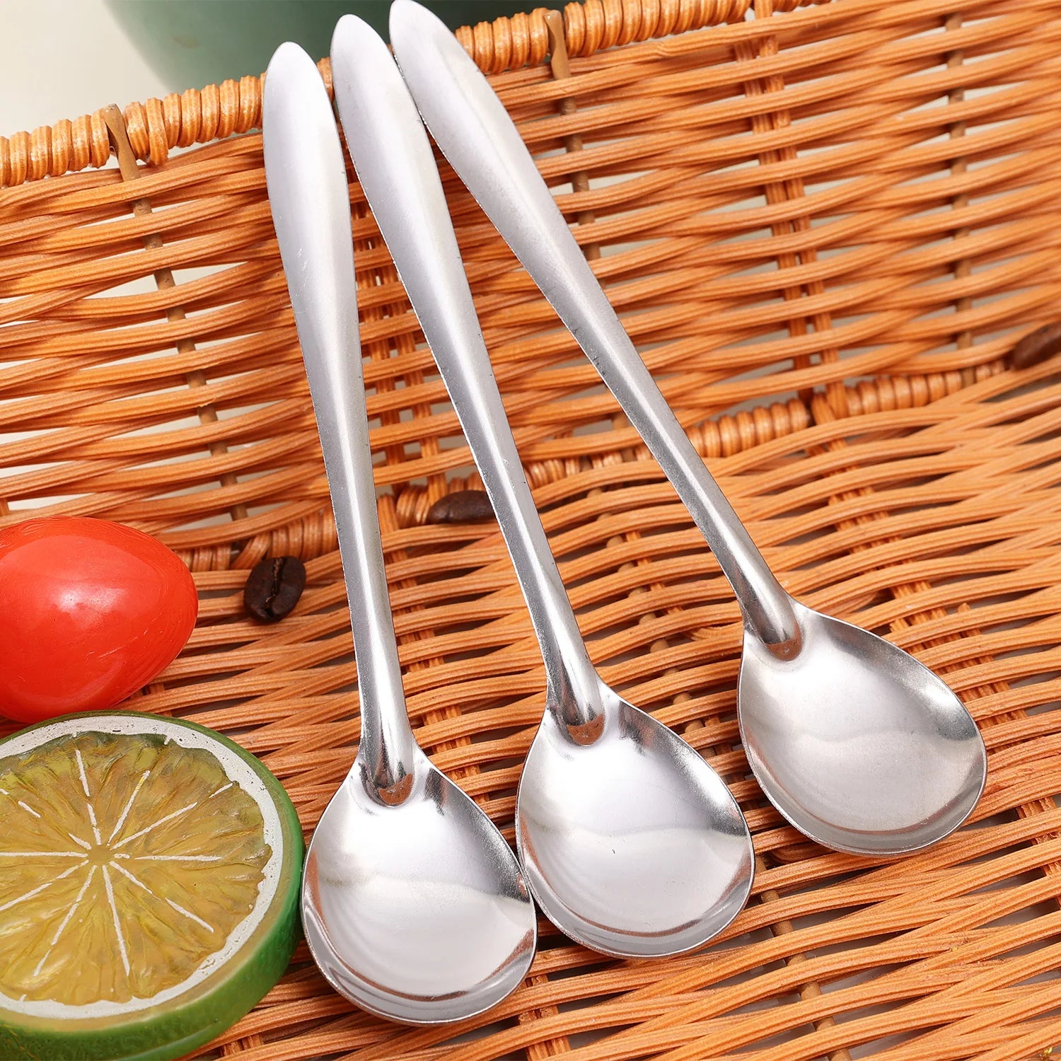 Silver Long Handle Stirring Dessert Spoons Stainless Steel Coffee Spoon Dessert Seasoning Tools Home Kitchen Accessories
