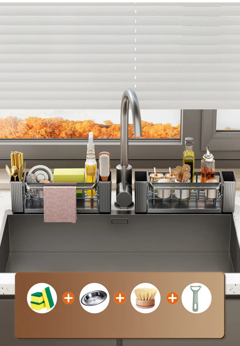 Kitchen Cleaning Tools Storage Rack Cleaning Sponge Cleaner Drainage Rack Plastic Multifunctional Dishcloth Rod Cutlery Holder